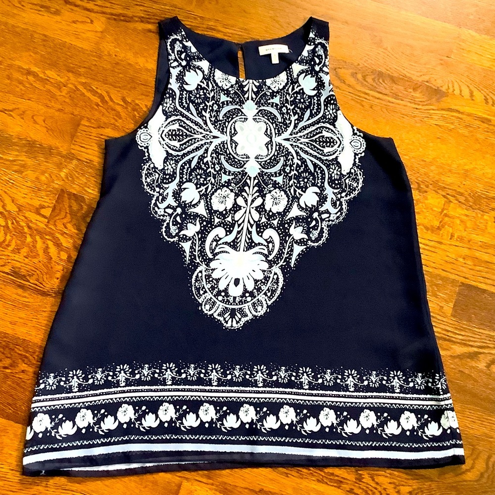 Max Studio Floral Mandala Pattern Navy Tank Top - Size Small